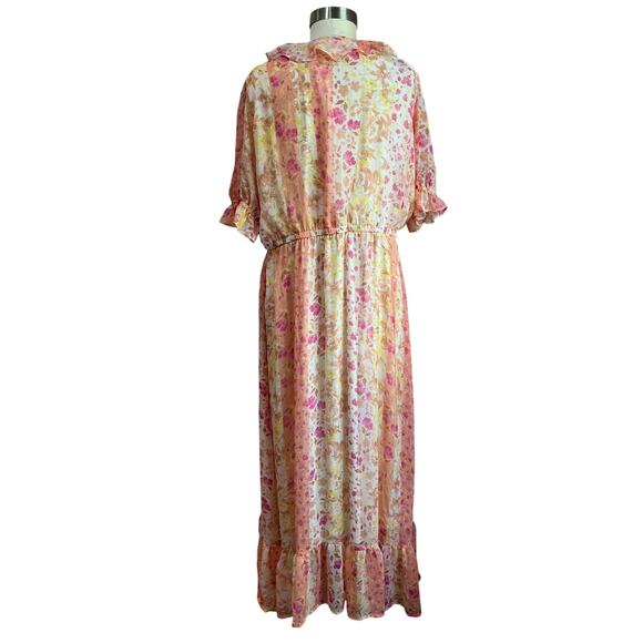 Lauren Conrad Pink & Yellow Floral Ruffled Wrap Maxi Dress XL - Picture 2 of 8